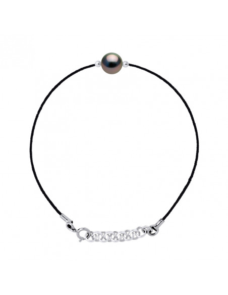 Bracelet Lien Cordon Perle de Tahiti Ronde 8-9 mm - Argent 925 - MAENTAMA