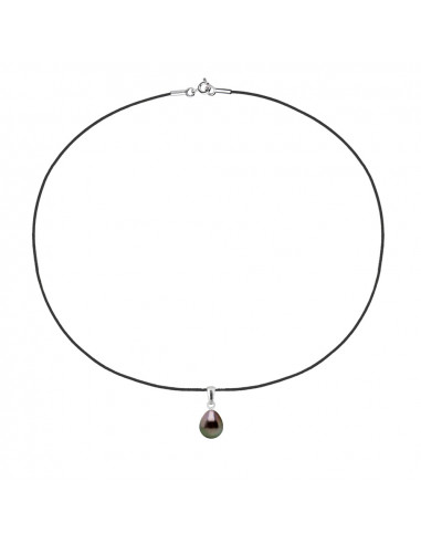 Collier Lien Cordon Noir Perle de Tahiti Poire...
