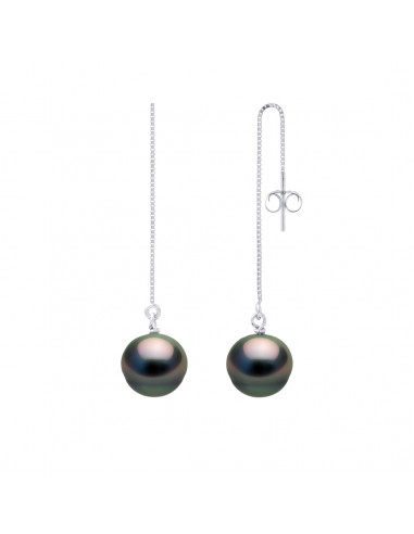 Boucles d'Oreilles Pendantes Perles de Tahiti Cerclées - Taille de 8 à 11 mm - Argent 925 - RAKAMOA