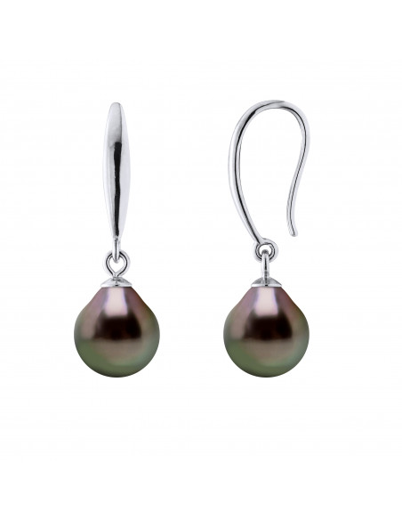 Tahitian pearl pearl earrings pears - size from 9 to 12 mm - 925 silver - Rapanu