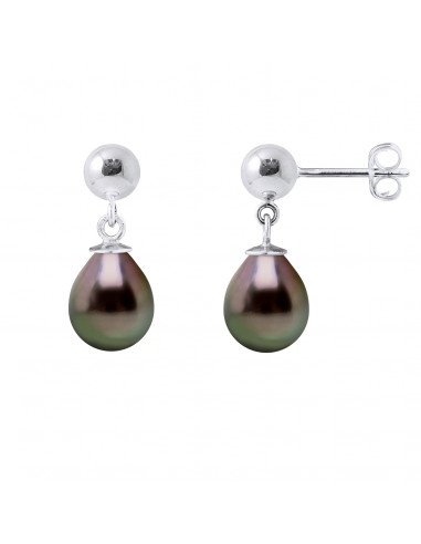 Boucles d'Oreilles Pendantes Perles de Tahiti Poires 8-9 mm - Système Poussettes - Argent 925 -  AKAMA