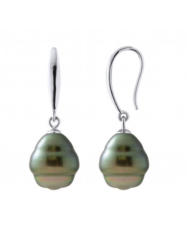 Boucles d'Oreilles Pendantes Perles de Tahiti Cerclées 10-11 mm - Argent 925 - KARODU
