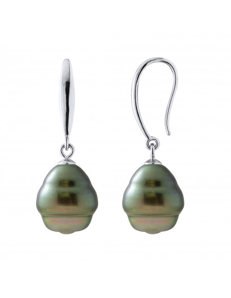 Boucles d'Oreilles Pendantes Perles de Tahiti Cerclées 10-11 mm - Argent 925 - KARODU