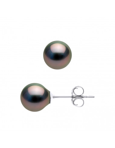 Boucles d'Oreilles Perles de Tahiti Ovales 8-9 mm - Système Poussettes - Argent 925 - NUI