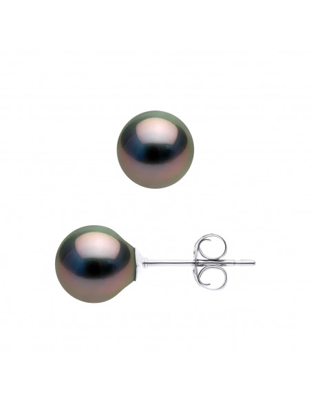 Oval Tahiti Bead Earrings 8-9 mm - Strollers System - 925 Silver - Nui