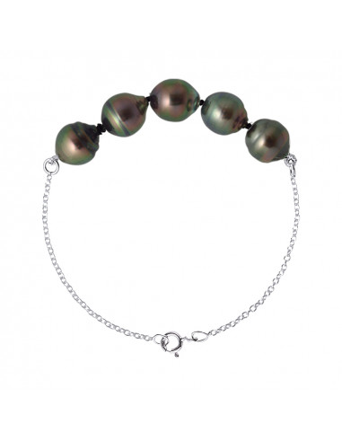 Bracelet Chainage 5 Perles de Tahiti Cerclées - ARGENT 925 - TANIKA