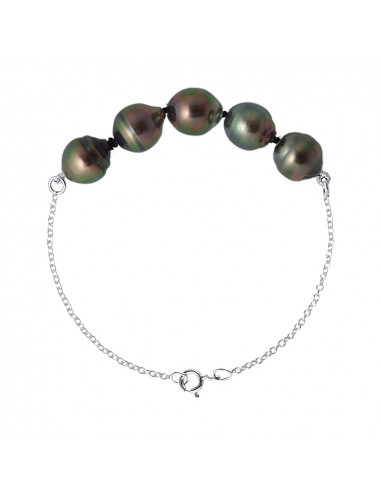 Bracelet Chainage 5 Perles de Tahiti Cerclées -...