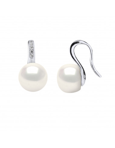 Boucles d'Oreilles Pendantes Perles 9-10 mm - Système Crochet - Joaillerie Argent 925 - LEUCATE