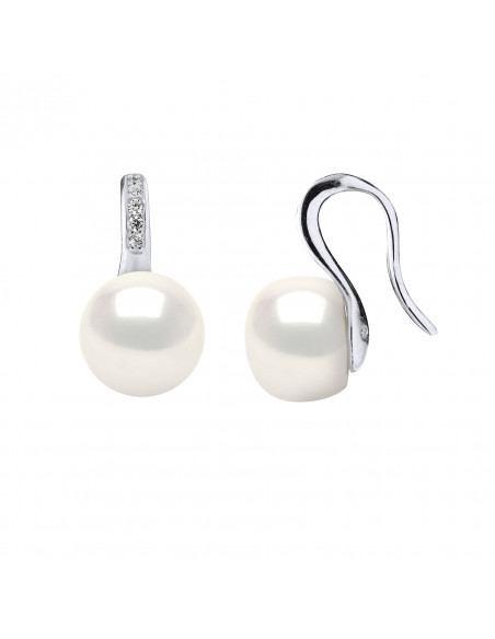 Boucles d'Oreilles Pendantes Perles 9-10 mm - Système Crochet - Joaillerie Argent 925 - LEUCATE