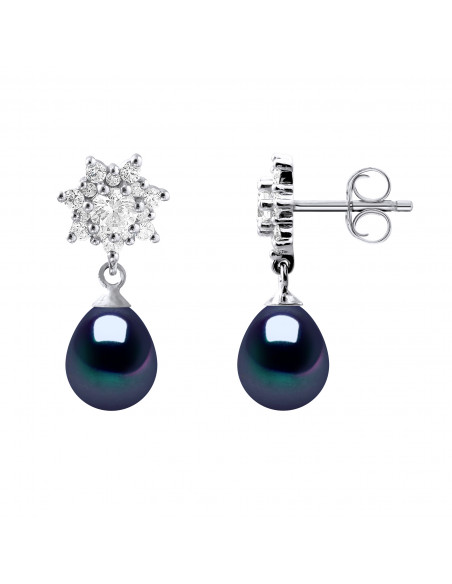 Boucles d'Oreilles Joaillerie Pendantes Perles 7-8 mm -  Argent 925 - SAINT AYGULF