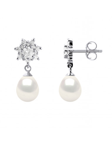 Boucles d'Oreilles Joaillerie Pendantes Perles 7-8 mm -  Argent 925 - SAINT AYGULF