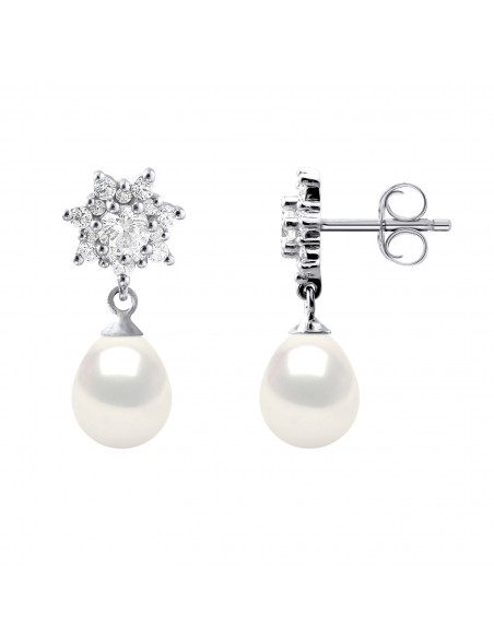 Boucles d'Oreilles Joaillerie Pendantes Perles 7-8 mm -  Argent 925 - SAINT AYGULF