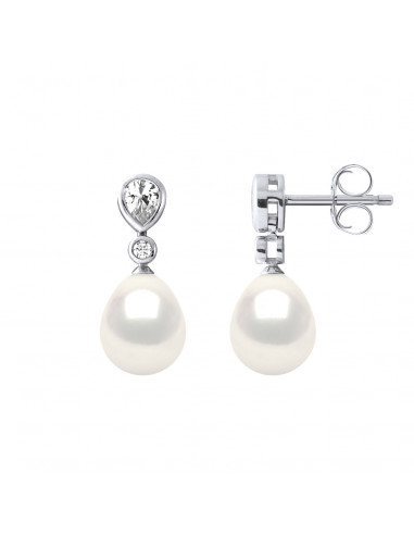 Boucles d'Oreilles Joaillerie Pendantes Perles 7-8 mm - Argent 925 - MIRAMAS