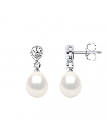 Boucles d'Oreilles Joaillerie Pendantes Perles 7-8 mm - Argent 925 - MIRAMAS