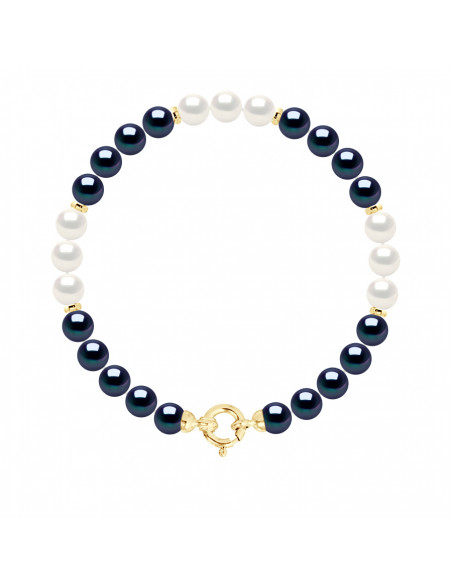 Bracelet Rang de Perles Rondes 6-7 mm - Anneau Marin Prestige - Or 375 - ALESIA