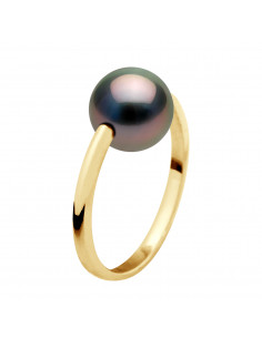 Round Tahitian Pearl Ring 8-9 mm - JONC Gold 375 - Atakaru