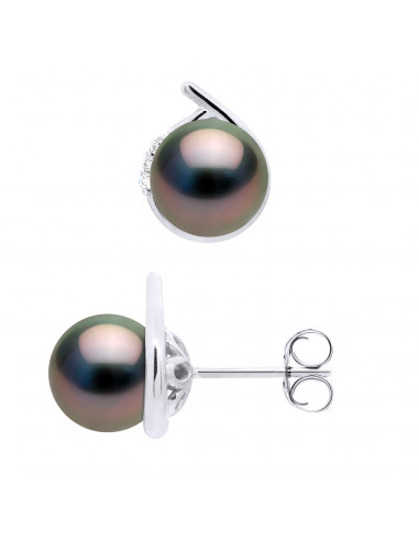 Boucles d'Oreilles Perles de Tahiti Rondes 7-8 mm - Diamants 0.060 Cts - Joaillerie Or 375 - RAPANAO
