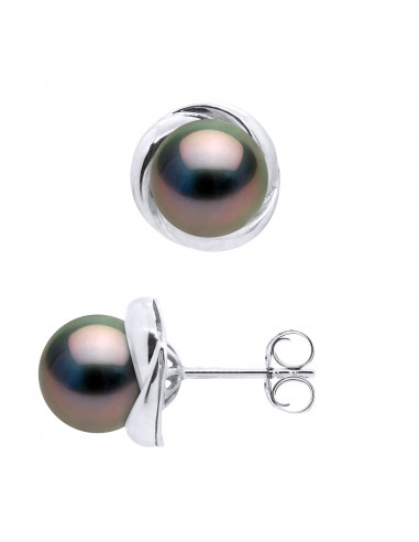 Boucles d'Oreilles Perles de Tahiti Rondes 7-8 mm - Système Pousettes - Or 375 - MAGAYA