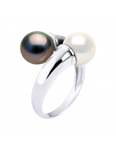 Bague Toi & Moi PRESTIGE 2 Perles Rondes 8-9 mm - Argent...