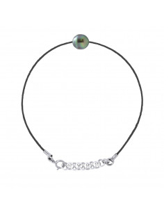Bracelet Link Cord Black Tahiti Pearl Circle 8-9 mm -...