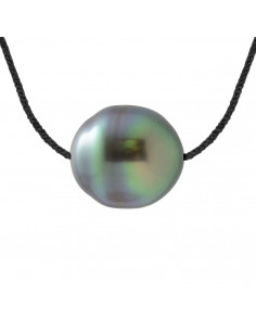 Collier Lien Cordon Noir Perle de Tahiti Cerclée 9-10 mm...