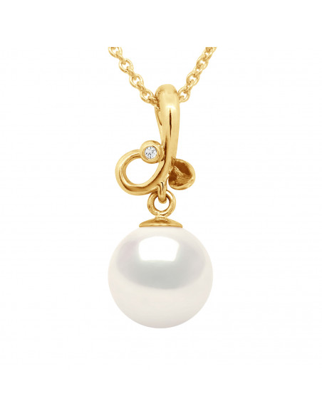 Pendentifs Joaillerie Perle Ronde - Tailles de 9 à 12 mm - Diamants 0.010 Cts - Or 375 - Chaîne Offerte - SULLY