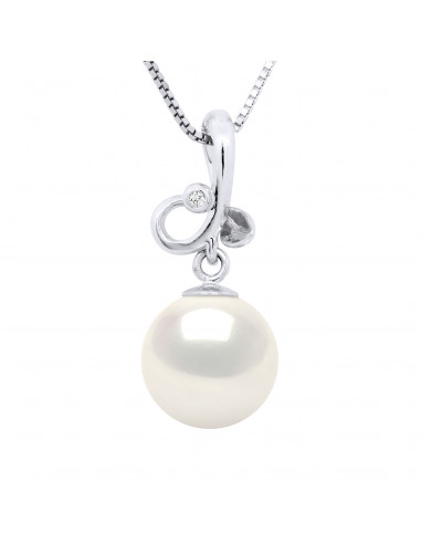 Pendentifs Joaillerie Perle Ronde - Tailles de 9 à 12 mm - Diamants 0.010 Cts - Or 375 - Chaîne Offerte - SULLY