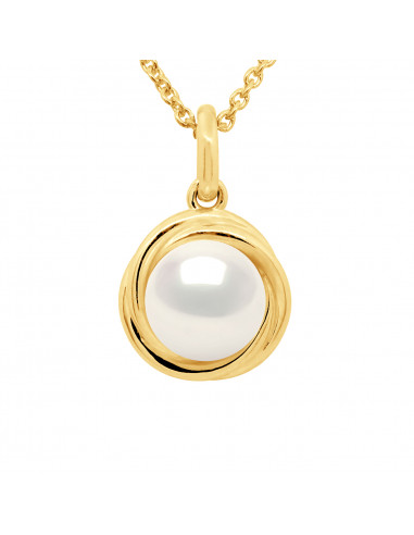 Pendentif Perle Ronde 8-9 mm  - Or 375 - Chaîne...