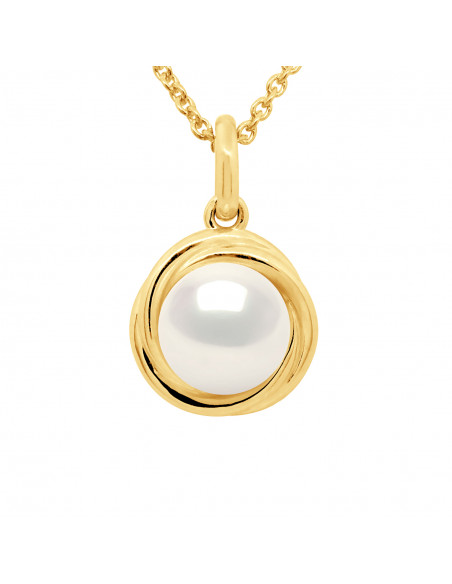 Pendentif Perle Ronde 8-9 mm  - Or 375 - Chaîne Offerte - MONTPLAISIR