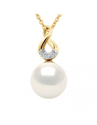 Pendentifs Joaillerie Perles Rondes - Tailles de 9 à 12 mm - Diamants 0.030 Cts  - Or 375 - Chaîne Offerte - COLBERT