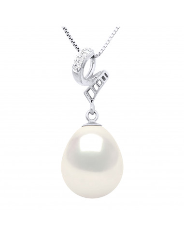 Pendentif PRESTIGE - Perle Poire 11-12 mm - Diamants 0.03 Cts - Chaine Offerte - Joaillerie Or 375 - MAINTENON