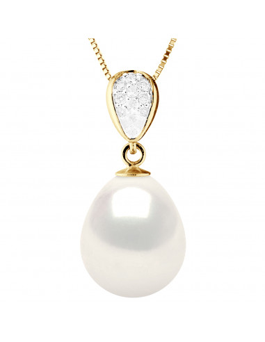 Colliers Joaillerie Perles Poires - Tailles de 10 à 12 mm - Diamants 0.070 Cts - Or 375 - Chaîne Vénitienne - APREMONT