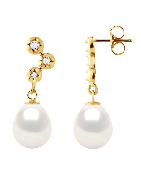 Prestige Earrings Pearls 9-10 mm - Diamonds 0.120 CTS - Jewelery Gold 375 - Wagram