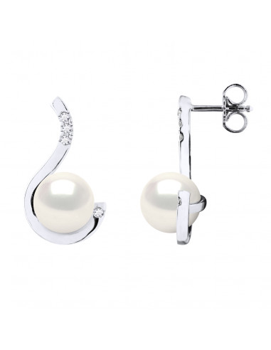 Boucles d'Oreilles PRESTIGE - Perles Rondes 8-9 mm - Diamants 0.080 Cts - Joaillerie Or 375 - FOCH