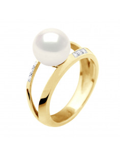 Bague PRESTIGE Perle Ronde 8-9 mm - Diamants 0.060 Cts -...