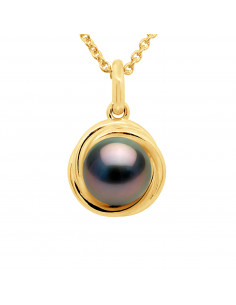 Round Tahitian Pearl Pendant 8-9 mm - Offered Chain -...