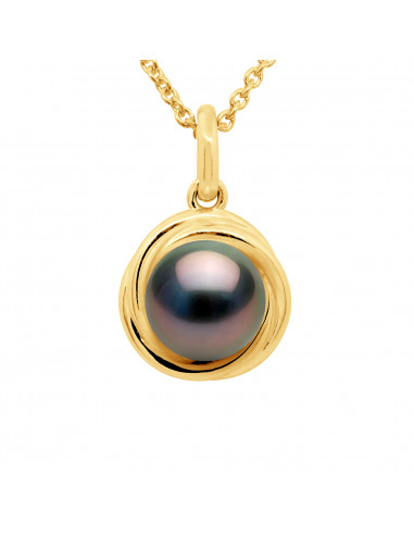 Pendentif Perle de Tahiti Ronde 8-9 mm - Chaîne...