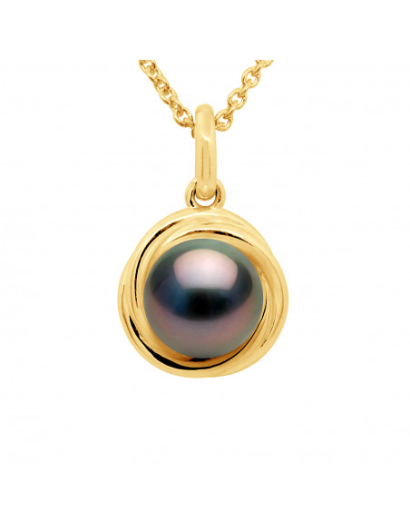 Round Tahitian Pearl Pendant 8-9 mm - Offered Chain - Gold 375 - Manurata