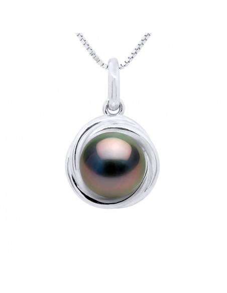 Round Tahitian Pearl Pendant 8-9 mm - Offered Chain - Gold 375 - Manurata