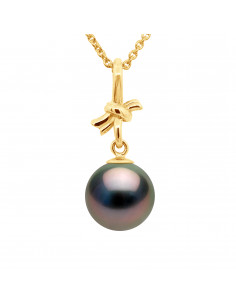 Round Tahitian Pearl Pendant 9-10 mm - Offered Chain -...