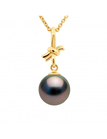 Pendentif Perle de Tahiti Ronde 9-10 mm - Chaine Offerte - Or 375 - FARUKA