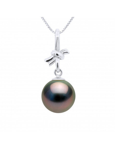 Round Tahitian Pearl Pendant 9-10 mm - Offered Chain - Gold 375 - Faruka