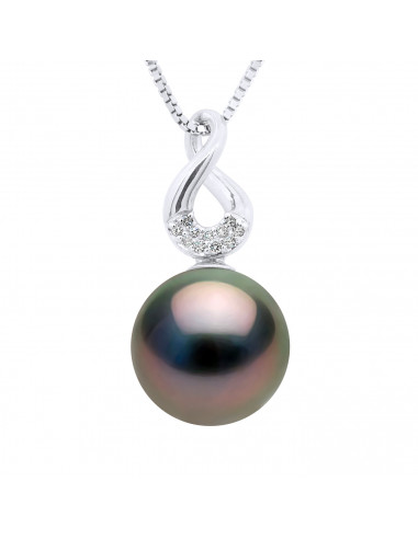 Pendentif Joaillerie Perle de Tahiti Ronde  9-10 mm - Diamants 0.030 Cts - Or 375 - UAINA