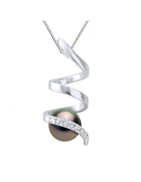 Round Tahitian Pearl Prestige Pendant 7-8 mm - Diamonds 0.06 CTS - Jewelry Gold 375 - Ripanui