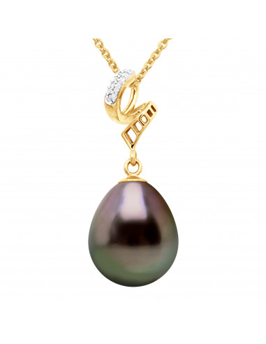 Pendentif Prestige Perle de Tahiti Poire 11-12 mm - Diamants 0.030 Cts - Joaillerie Or 375 - VINANO