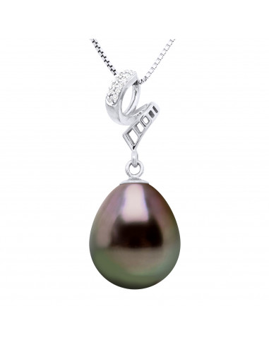 Pendentif Prestige Perle de Tahiti Poire 11-12 mm - Diamants 0.030 Cts - Joaillerie Or 375 - VINANO