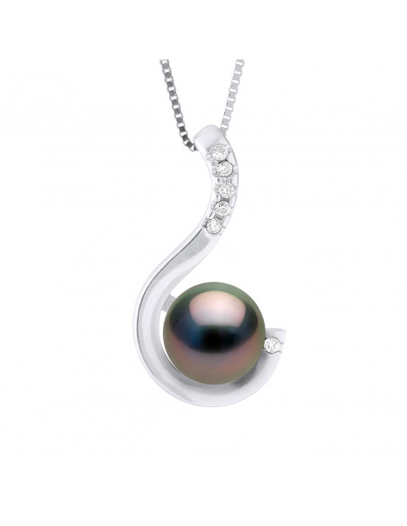 Round Tahitian Pearl Prestige Necklace 8-9 mm - Diamonds 0.06 CTS - Jewelry Gold 375 - Tikehau