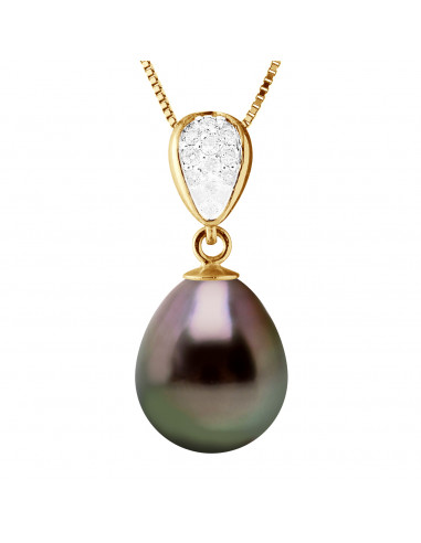 Collier Prestige Perle de Tahiti Poire 10-11 mm - Diamants 0.070 Cts - Joaillerie Or 375 - NUIRAVA