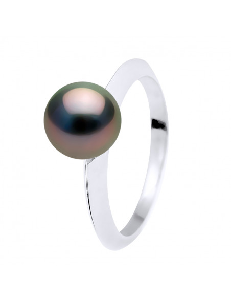 Bague Jonc Biseauté - Perle de Tahiti Ronde 8-9 mm - Or 375 - NEHENEHE