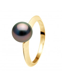 Beveled Ring Ring - Round Tahitian Pearl 8-9 mm - Gold...